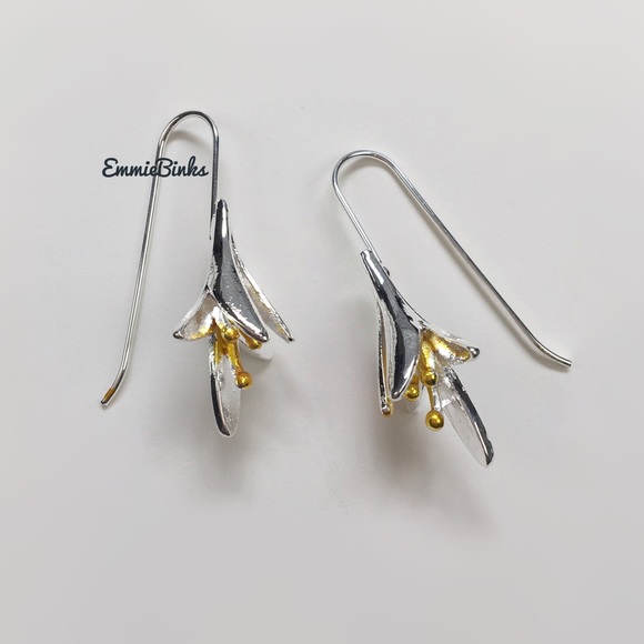 New Mixed Metal Floral Threader Drop Dangle Earrings ~ Tulips - Picture 9 of 16